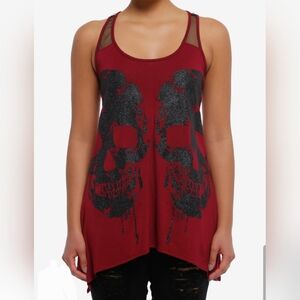 Hot Topic Burgundy Glitter Skull  Tank Top Size XL